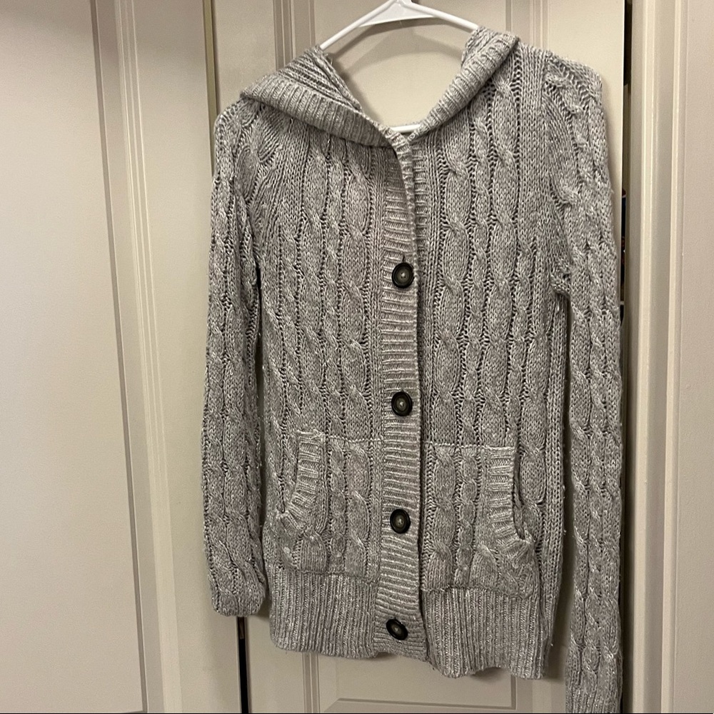 Aeropostale Grey Knit Sweater W/ Hood